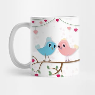 Love birds sitting on tree branch Mug